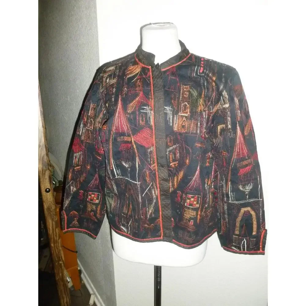 Chico's‎ Embroidered Lightweight  Kimono Jacket Topper Blazer Cotton sz 1 M